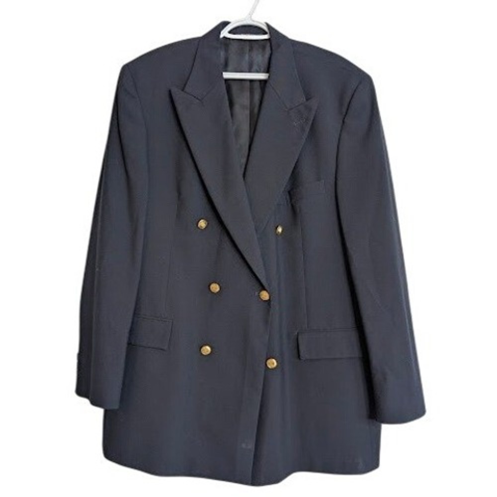 Brooks Brothers 346 Mens Wool Blazer 43 Navy Blue Two Gold Buttons Preppy Coat